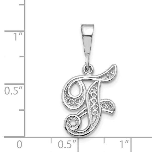 14k White Gold, Maci Collection, LG Filigree Script Initial F Pendant - Picture 3 of 5